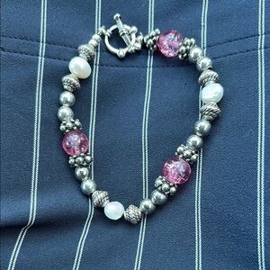 Elegant Pink and Silver Beaded Bracelet